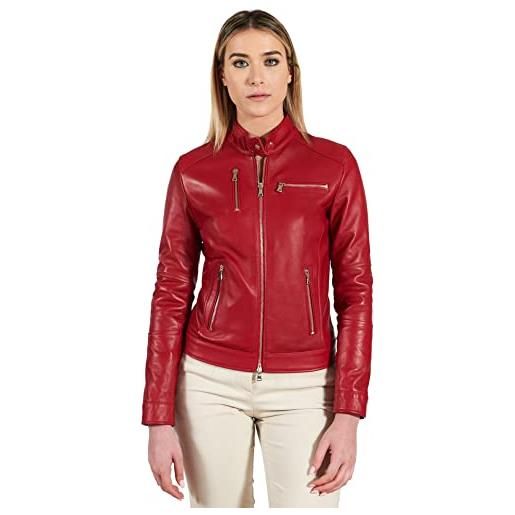 D'Arienzo giacca pelle rossa donna giubbino biker vera pelle made in italy giulia rosso/xl