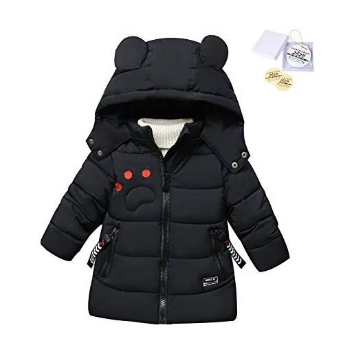 SXSHUN bambino giacca invernale stile di orso piumino spesso cappotto caldo trapuntato in cotone, nero, 1-2 anni/l
