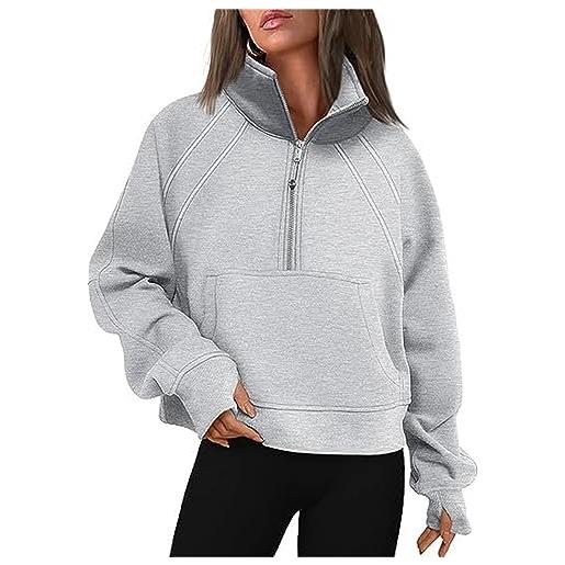 Parkourer felpa mezza zip con cappuccio de donna maniche lunghe pullover fitness sports hoodie con colletto e tasca felpa con cappuccio in pile