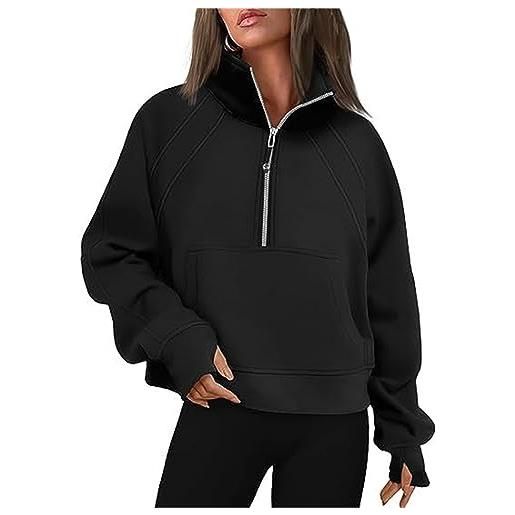 Parkourer felpa mezza zip con cappuccio de donna maniche lunghe pullover fitness sports hoodie con colletto e tasca felpa con cappuccio in pile