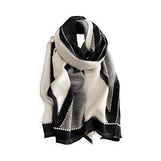 LumiSyne invernale sciarpa scialle in cashmere per donna uomo moda motivi geometriche pashmina sciarpe con nappa stile di coppia lungo sciarpa cashmere morbida calda wrap stole