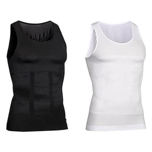 Cemssitu 2 pack sculpt. Core - men's body shaper slimming vest abs abdomen compression shirt workout tank tops (3x-large, black+white)