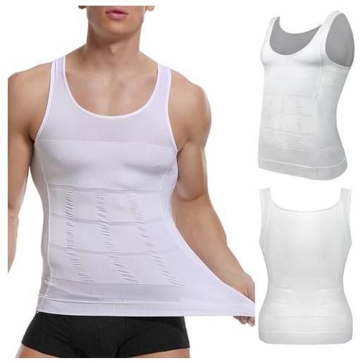 Cemssitu 2 pack sculpt. Core - men's body shaper slimming vest abs abdomen compression shirt workout tank tops (3x-large, black+white)