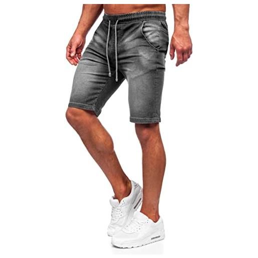 BOLF uomo pantaloni corti jeans denim strappati bermuda shorts estivi regular fit casual style mp0276gc nero l [7g7]