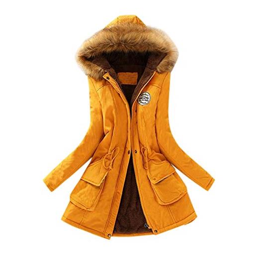 Onsoyours cappotto donna elegante pelliccia faux giacca donna invernali eleganti parka lunghi elegante trench giubbotto invernale lungo cappotti giallo l