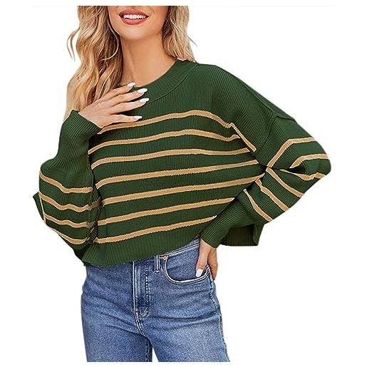 FNKDOR 2023 maglione donna autunno inverno maglioni breve a righe maglione maglione maglia, verde, s