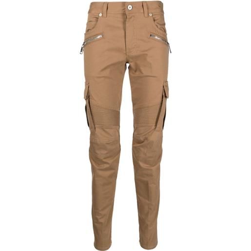 Balmain pantaloni affusolati con zip - marrone