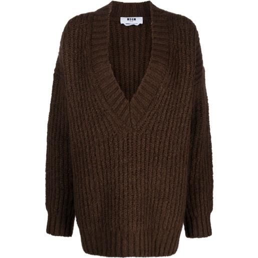 MSGM maglione con scollo a v - marrone