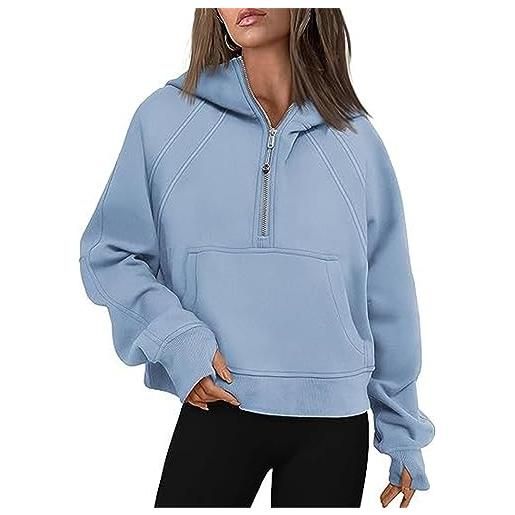 Parkourer felpa mezza zip con cappuccio de donna maniche lunghe pullover fitness sports hoodie con tasca felpa con cappuccio in pile donna