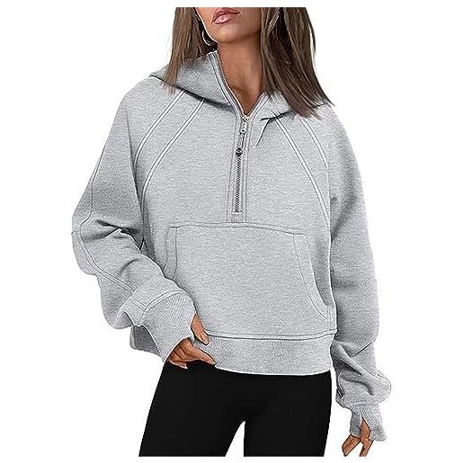 Parkourer felpa mezza zip con cappuccio de donna maniche lunghe pullover fitness sports hoodie con tasca felpa con cappuccio in pile donna