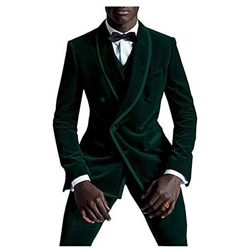 Botong doppio petto verde velluto abiti da sposa scialle risvolto sposo smoking 2 pc prom tute, verde, 54