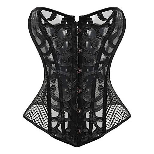 Woboren disossato il corsetto del merletto hollow in delle donne con g-string (nero, xl)
