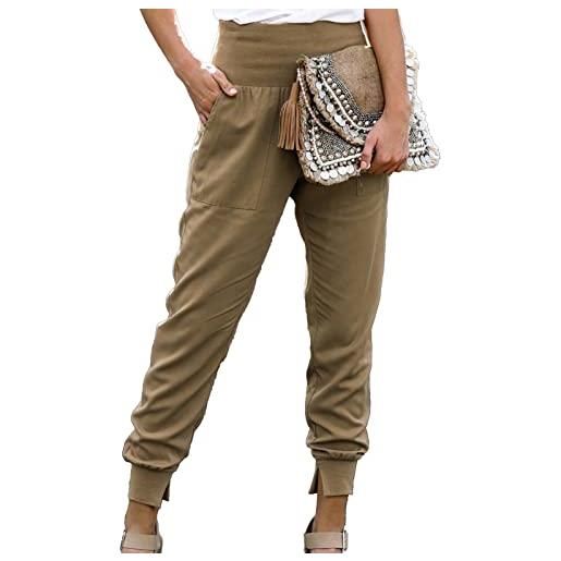 Cocoarm pantaloni da donna elastico a vita alta 9/10 pantaloni eleganti a matita pantaloni eleganti casual pantaloni casual semplici pantaloni jogger con tasche e orlo diviso(s-verde)