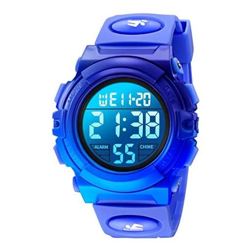 aswan watch orologio digitale bambino con sveglia, cronometro, data, luce led-orologio da polso ragazzo con cinturino in silicone-blu, s/m