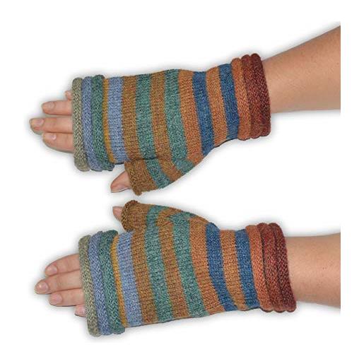 Invisible World guanti senza dita lana di alpaca 100% da donna invernali a righe arancio