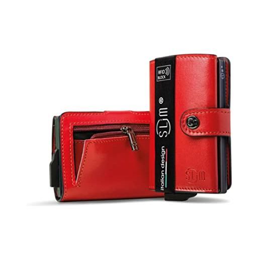 SLim portafoglio personalizzabile porta carte di credito schermato portacarte anticlonazione uomo donna personalizzabile (rosso con zip)