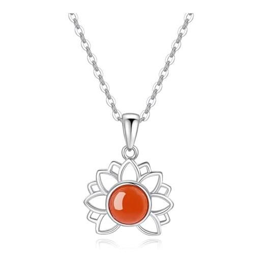 COAI collana in argento sterling 925 e cristalli naturali con ciondolo fiore di loto di agata rossa per donne e ragazze