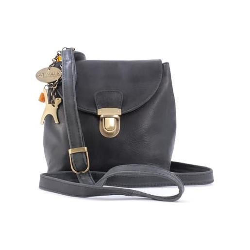 Catwalk Collection Handbags - vera pelle - borse a tracolla/borsa a mano/messenger/borsetta donna - con ciondolo a forma di gatto - frankie - nero