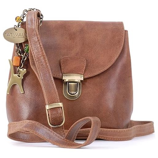 Catwalk Collection Handbags - vera pelle - borse a tracolla/borsa a mano/messenger/borsetta donna - con ciondolo a forma di gatto - frankie - nero