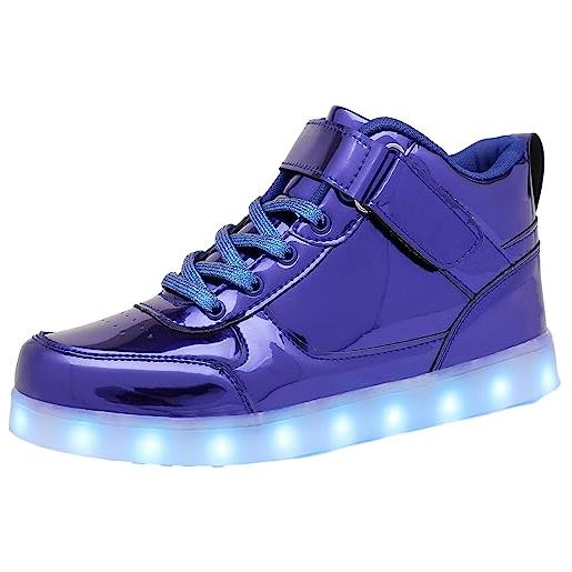 JEVRITE scarpe da ginnastica unisex con luci led, ricarica usb, scarpe alte per coppie, scarpe da ginnastica lampeggianti per donne e uomini, blu, 36 2/3 eu