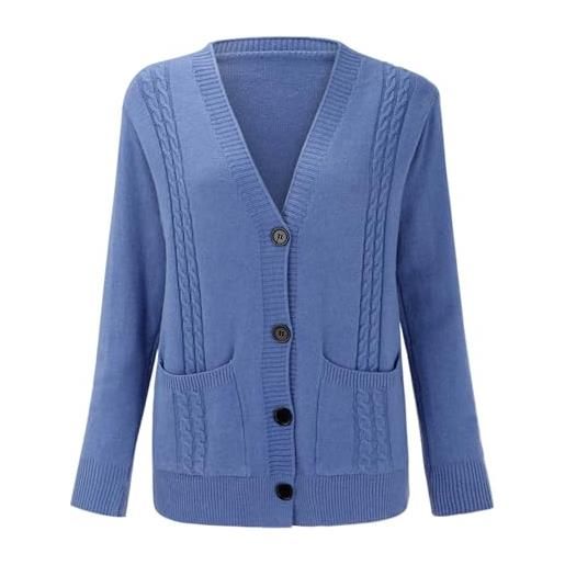 Yowablo cardigan da donna a maniche lunghe aperto sul davanti maglioni drappeggiati a maglia grossa capispalla cappotti in lana (brown, l)