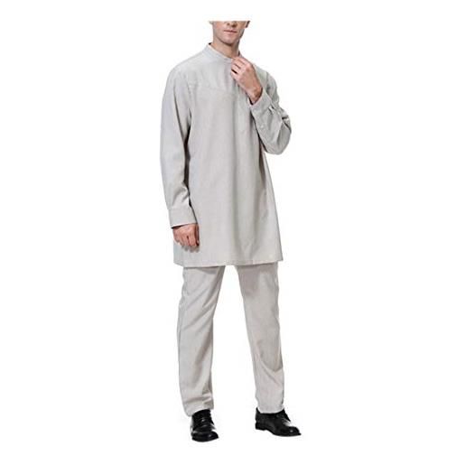 zhbotaolang mens islamic clothing abaya set - arabic male muslim dress dubai arabic kaftan tops pants long (grigio, l)
