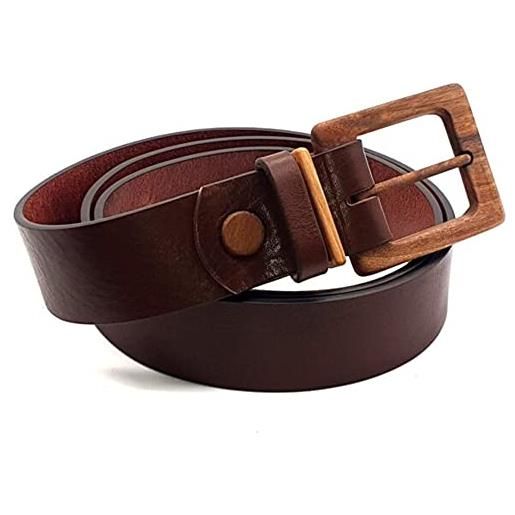 Wood Belt cintura pelle artigianale unisex cintura con fibbia in legno di noce nut empathy (marrone scuro, xl (115 cm))
