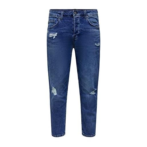 Only & sons onsavi beam life dark blue damagepk 2370 jeans, blu denim, 30w x 32l uomo