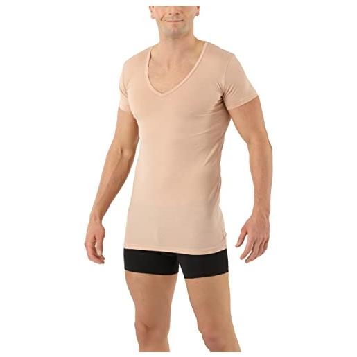 ALBERT KREUZ uomo maglietta intima tecnica lana merino -tencel™ lyocell invisibile scollo a v profondo maniche corte color carne xl