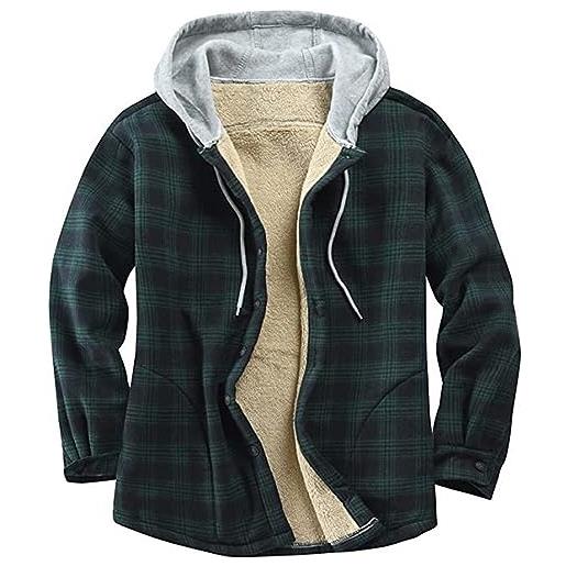 Beokeuioe camicia di flanella da uomo, giacca invernale in pile, con fodera protettiva a quadri, in flanella, da lavoro, in flanella, con cappuccio, a2 verde. , l