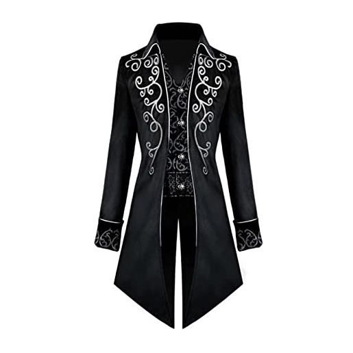 BIISDOST cappotto a coda di rondine da uomo - cappotto gotico nero steampunk frack giacca da passeggio medievale per cosplay smoking halloween costume da uomo uniforme lunga festa retrò, nero , xxxl