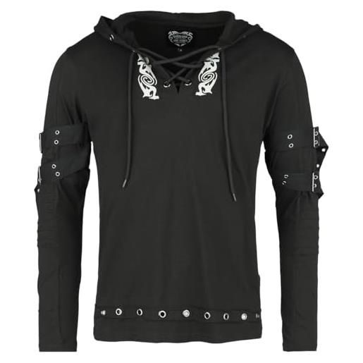 Gothicana by EMP uomo camicia nera a maniche lunghe con stampa drago xl