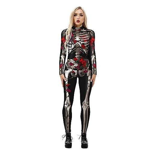 keepmore scheletro da donna stampato in 3d stretch skinny catsuit tuta body costume di halloween cosplay