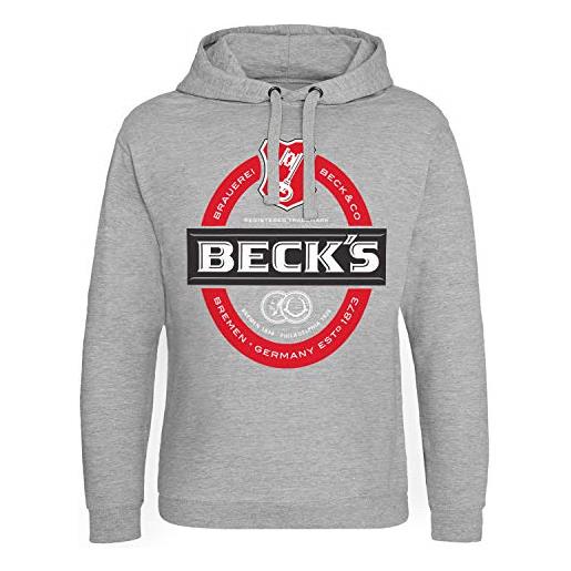 Beck's licenza ufficiale label logo epic felpa con cappuccio (heather grigio), l