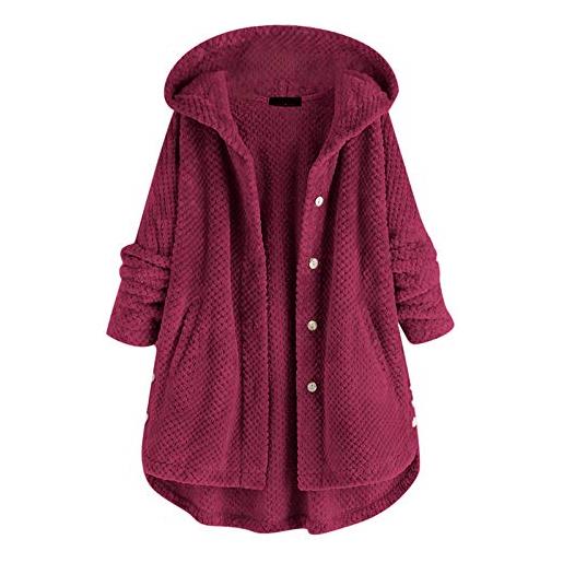 MJGkhiy donna cappotto in peluche curvy pullover sherpa vestaglia cardigan con tasche teddy outwear soffice hoodie taglie forti felpa con coperta kimono fleece hooded jacket manica lunga