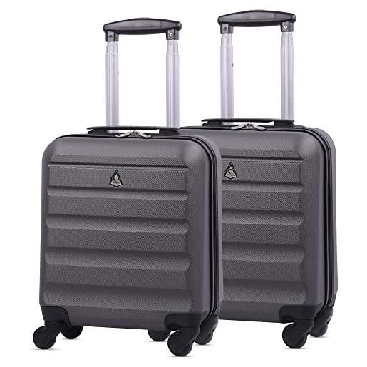 Aerolite set di 2 trolley bagaglio a mano 45x36x20 cm - dimensione massima di easy. Jet - valigia rigida con 4 ruote (grigio carbone)
