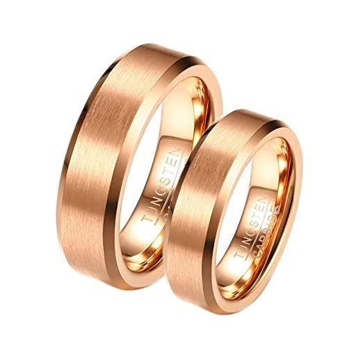 Homxi anelli con incisione personalizzata, anelli matrimonio tungsteno 6mm oro rosa anello con rotondo spazzolato anello coppia matrimonio donna 17(57mm) + uomo 22(62mm)
