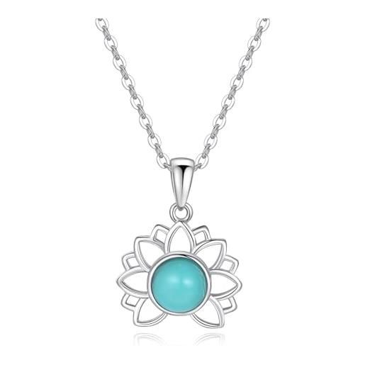 COAI collana da donna in argento sterling e pietre naturali con ciondolo fiore di loto di turchese naturale