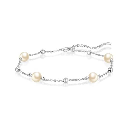 PHNIBIRD bracciale donna bracciale di perle akoya perle naturali d'acqua salata argento 925 regalo delicato per la fidanzata (a)
