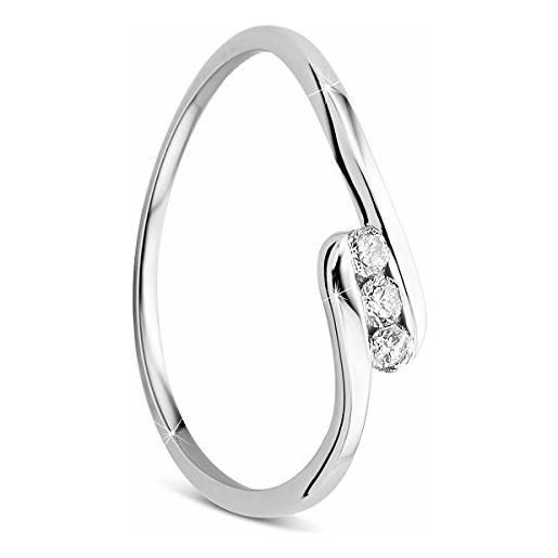 Orovi memoire - anello da sposa in oro bianco 9 carati (375), 3 brillanti da 0,09 carati, anello di fidanzamento con diamanti, oro, diamante