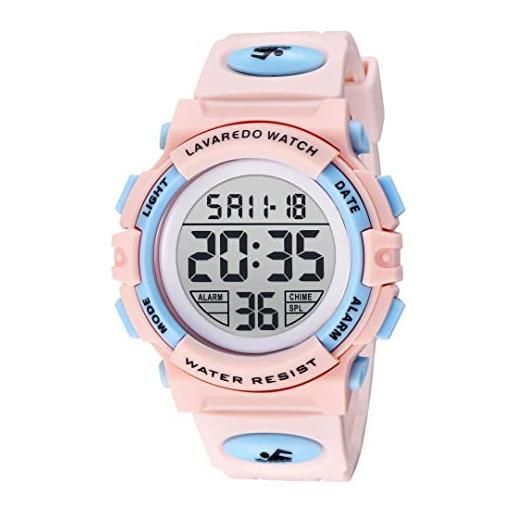 aswan watch orologio digitale bambina con sveglia, cronometro, data, luce led-orologio da polso ragazza con cinturino in silicone-rosa, s/m