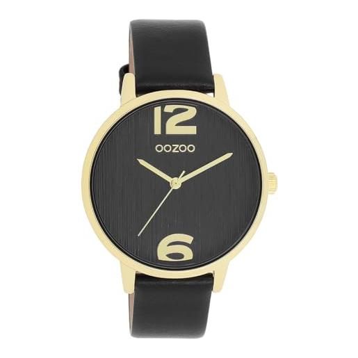 Oozoo timepieces - orologio da polso da donna con cinturino in pelle, di alta qualità, da donna, elegante, analogico, rotondo, oro nero/oro