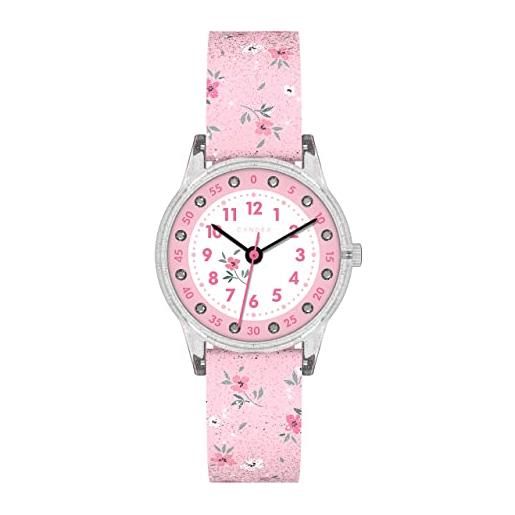 Cander Berlin mna 4030 o orologio da polso per bambini 3 atm, impermeabile, orologio da polso per ragazze, orologio da polso analogico con fiori, glitter rosa, cinghia
