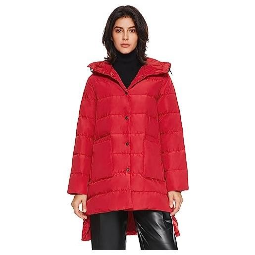 OROLAY piumino da donna con cappuccio e coulisse regolabile giacca invernale con bottoni dal taglio unico rosso s