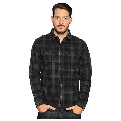 Brandit wire shirt uomo camicia maniche lunghe grigio scuro/nero m 100% cotone regular