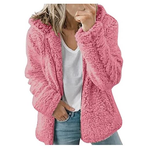 WOXIHUAN giacca da donna invernale felpa in pile giacca sportivo cappotto con cerniera giubbino donna lungo trench cappotti in pile peloso autunno hot rosa