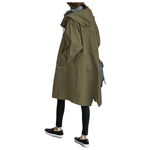seiveini donna trench lungo autunno leggero cappotto con cappuccio impermeabile allentato giacca da pioggia da donna lungo con cappuccio maniche lunghe cappotto tinta unita a cachi xxl