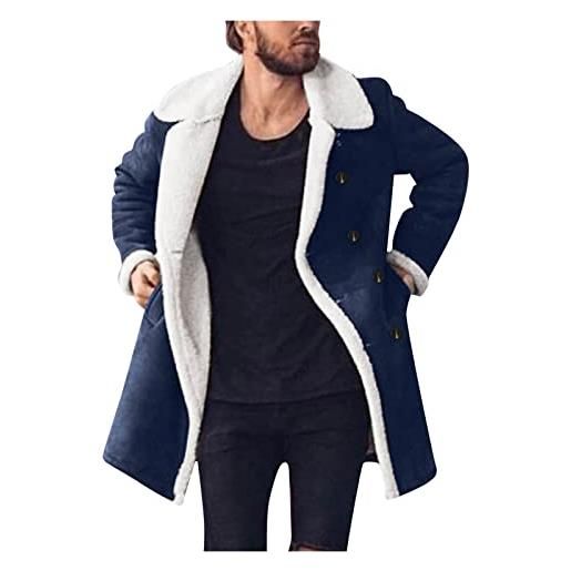Beokeuioe giacca da uomo in pelliccia sintetica lunga in flanella, a quadri, giacca invernale con cerniera, in micropile, foderata, cachi, l