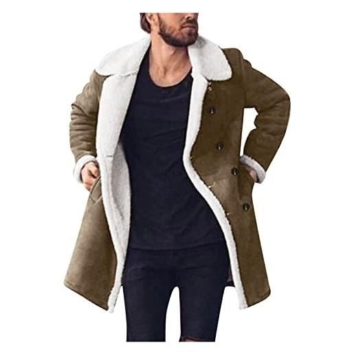 Beokeuioe giacca da uomo in pelliccia sintetica lunga in flanella, a quadri, giacca invernale con cerniera, in micropile, foderata, blu, l