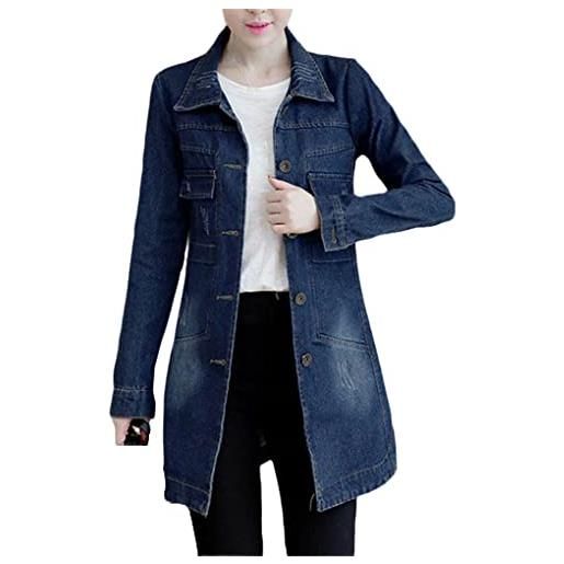 Generic giacca di jeans primavera autunno cappotto lungo da donna cappotto casual sfilacciato jean giacche cappotti navy blue 3xl